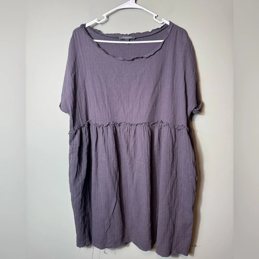 Grade & Gather Women’s Black Short Sleeve Dress Large Raw Hem Pockets